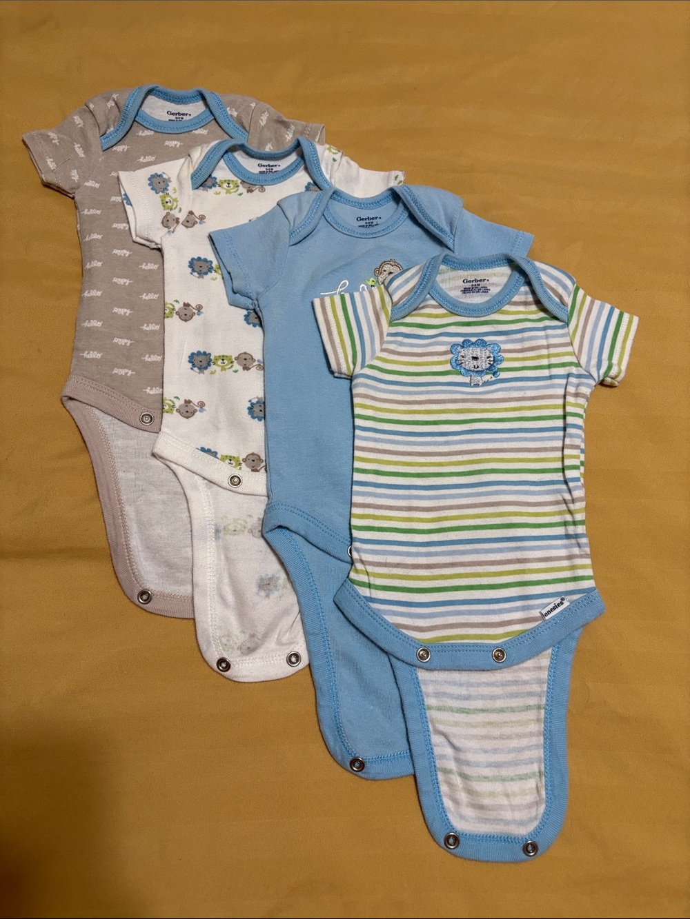 Gerber Blue, White & Tan Baby Short Sleeve Onesie Set